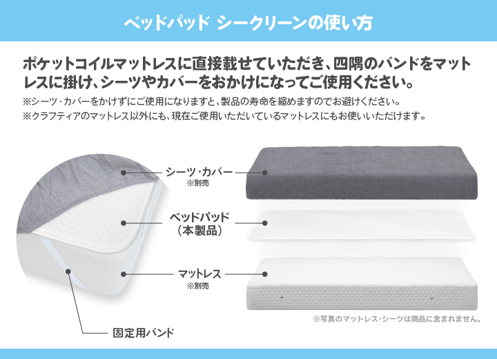 日本製 ベッドパッド シークリーン セミシングルショート | 国産